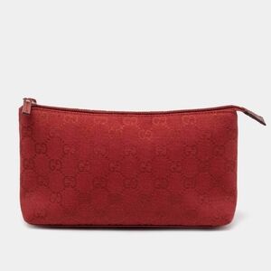 GUCCI Vintage Red Canvas Travel Cosmetic Toiletry Pouch Mini Bag